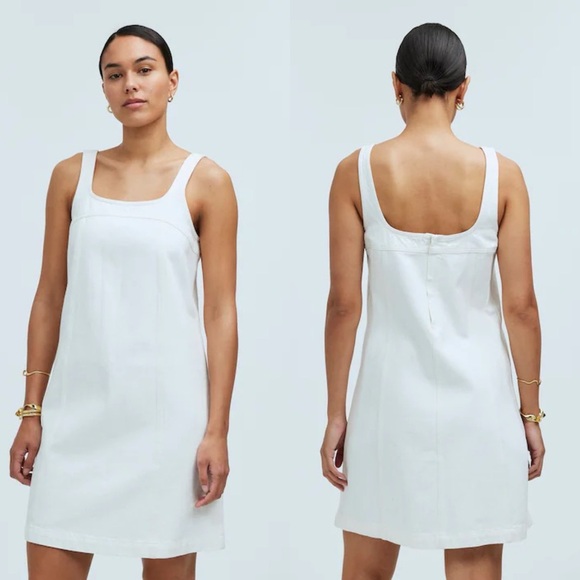 Madewell 2 Cotton Denim A Line Mini Dress Zip Up White NQ642 Farmhouse Y2K - Picture 1 of 14